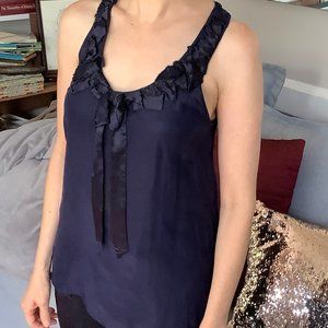 Banana Republic Silk Beaded Navy Blue Top NWOT